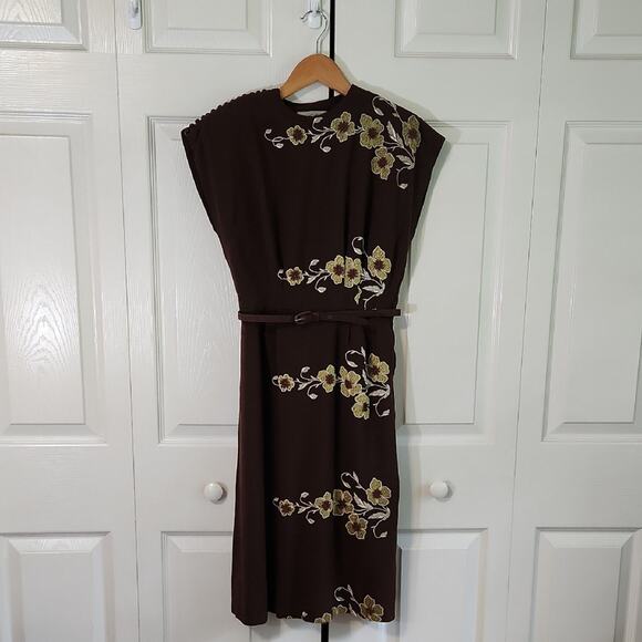 Vintage Jon Michaels Original Brown Floral Dress SZ XS Embroidered Boho Classic - Picture 1 of 13